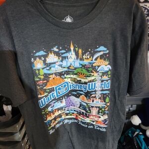 Disney Adult Charcoal T-Shirt with Colorful Park Design